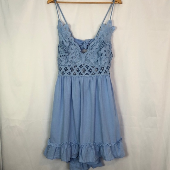 SHEIN VCAY Guipure Lace Insert Cami Mini Sundress Light Blue Dress Size 3XL - Picture 6 of 11